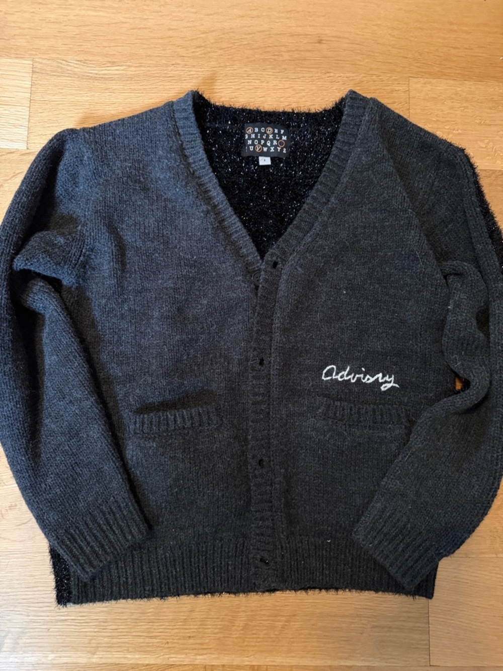 Advisory Embroidered Dark Gray Men's Cardigan Sweater
